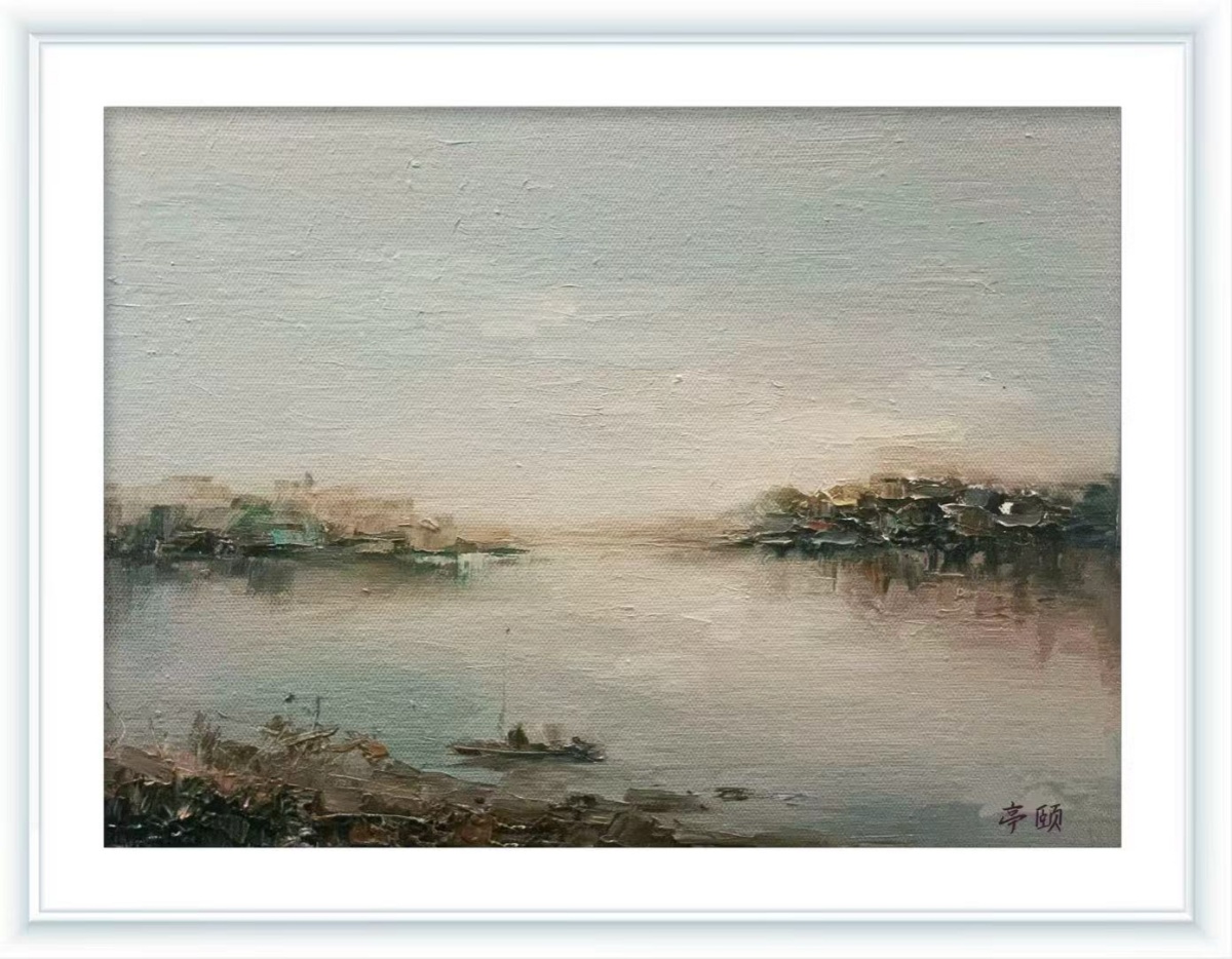 中式治愈原创油画，东方色彩疗愈挂画，茶室庭院空间软装搭配，亭颐原创手绘作品｜情绪疗愈｜艺术疗愈